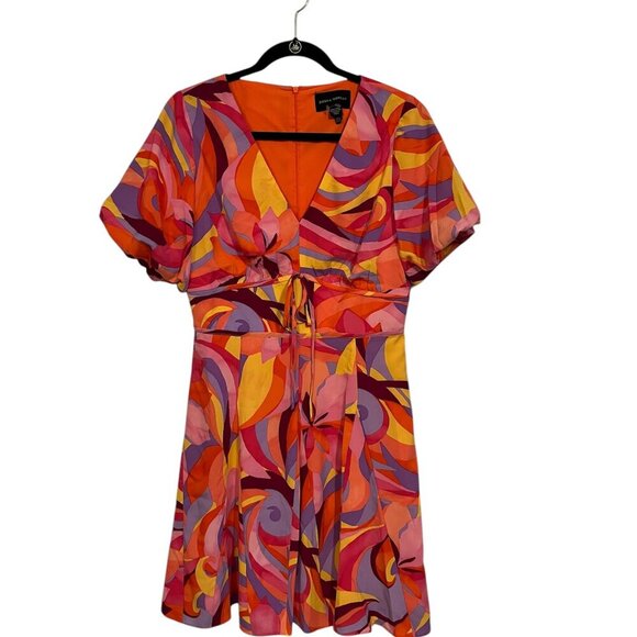 Donna Morgan Womens V Neck Print Colorful Orange Pink Yellow Dress Size: 6 - Picture 1 of 7